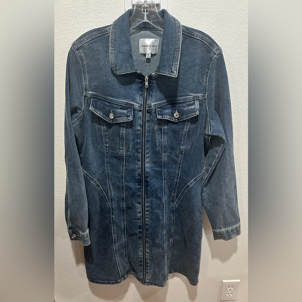 Madden Girl Blue Denim front zip dress XL